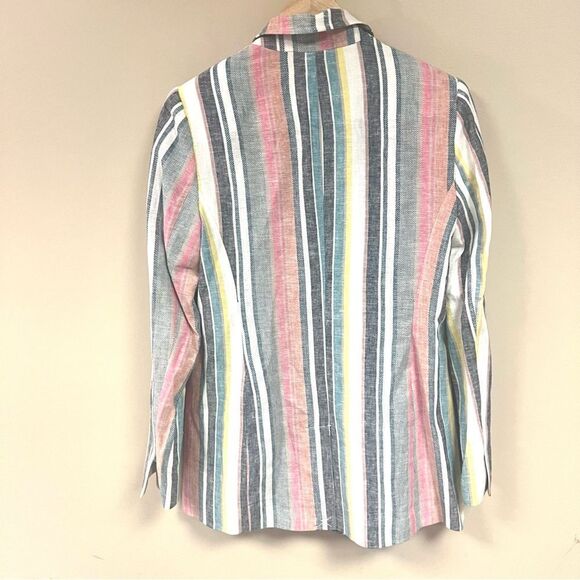 Tahari Pink and Yellow Blazer Lightweight Striped Sz 4 - Picture 4 of 6